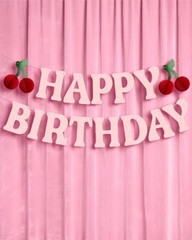 Happy Birthday Cherry Banner – Pink Glitter, 6.5 Ft. | 3D Cherry Garland,