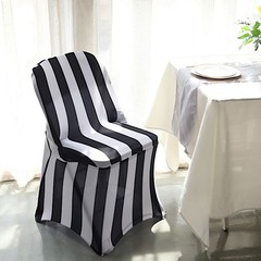 Black White Striped Fitted Premium Spandex Folding Chair Cover Party Decorations