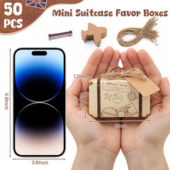 50PCS Mini Suitcase Party Favor Box, 3″x2″x1.2″ Small Gift Box with Tags for Tra
