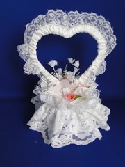 New Vintage Elegant Wedding Caketop with lace heart & pink roses #393