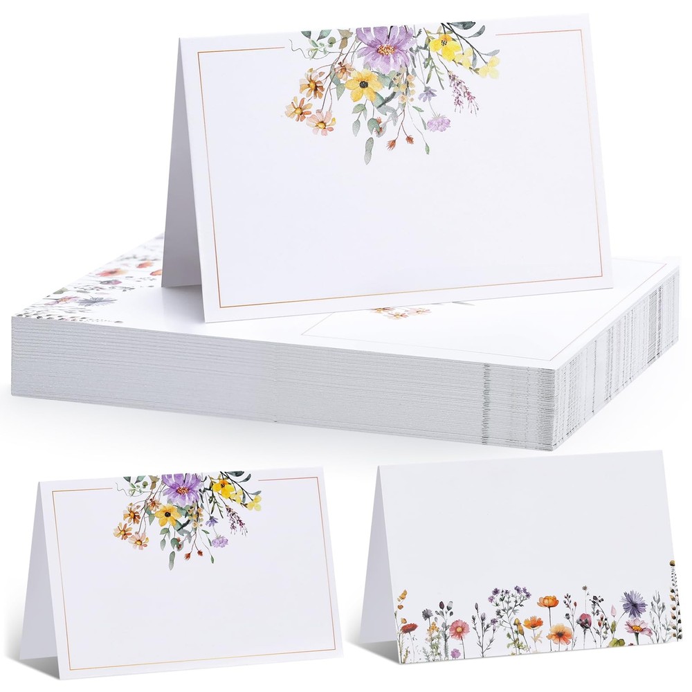 60 Floral Wildflower Place Cards for Weddings, Parties, and Events – 4.33×3.54″