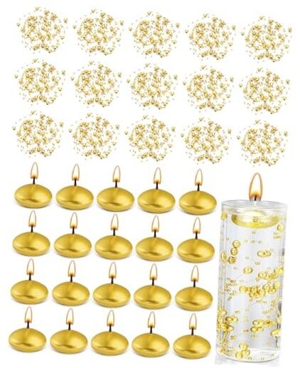 40 Pcs Wedding Floating Candles Pearl Strings for Centerpieces Small Gold