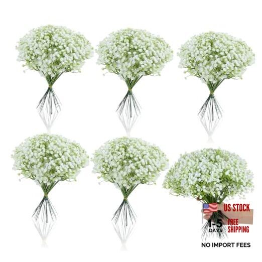 Grevosea 120 Pcs Baby Breath Artificial Flowers – White Green Gypsophila