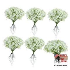 Grevosea 120 Pcs Baby Breath Artificial Flowers – White Green Gypsophila