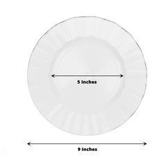 10 WHITE 9″ Round PLASTIC Salad Dinner PLATES Gold Wavy Rim Wedding Party