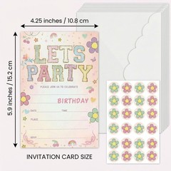 Let’s Party! Birthday Invitations – Cute Flower – 20Pcs Double-Sided Fill- In…