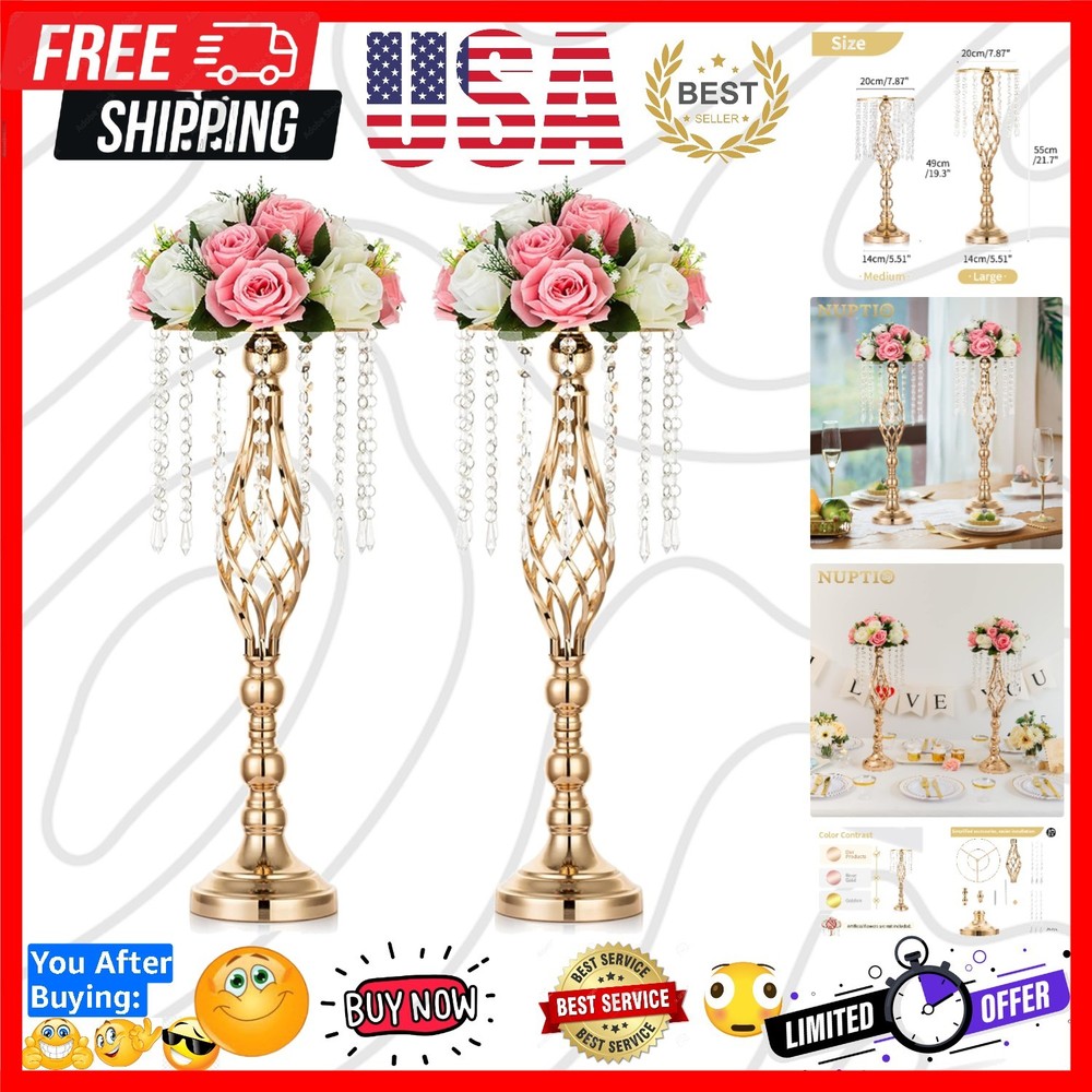 2 Pcs Crystal Flower Stand Wedding Centerpieces for Tables, 21.7in/55cm Tall …