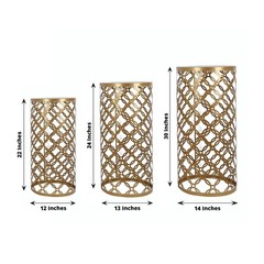 3 Gold Metal Cylinder Plinth Pedestal Stands Wedding Party Decorations
