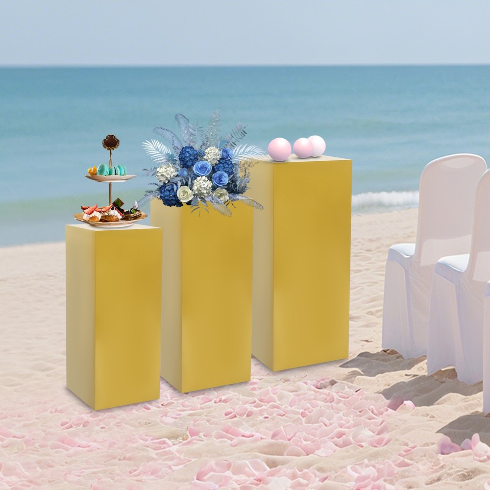 3 Pcs Metal Display Pedestal Stands, Display Pillars For Birthday Party Wedding