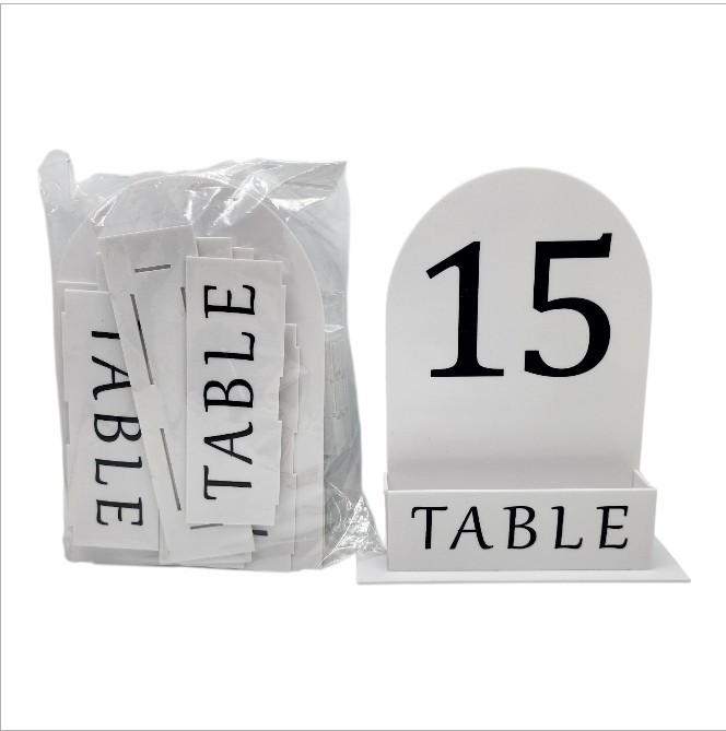 Wedding Table Numbers w/ Stands 1-15, 5×7 Acrylic Display White Arch w/ Menu Bay