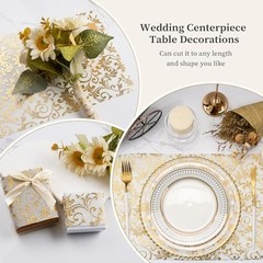 2 PCS Table Runner, Glitter Metallic Printed Rattan White Gold Table Gold White