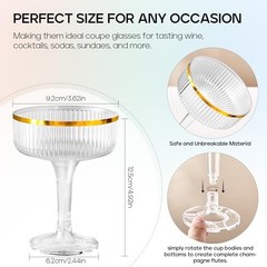 20 Pack Plastic Champagne Tower, 7oz Champagne Coupe glasses Unbreakable Gold