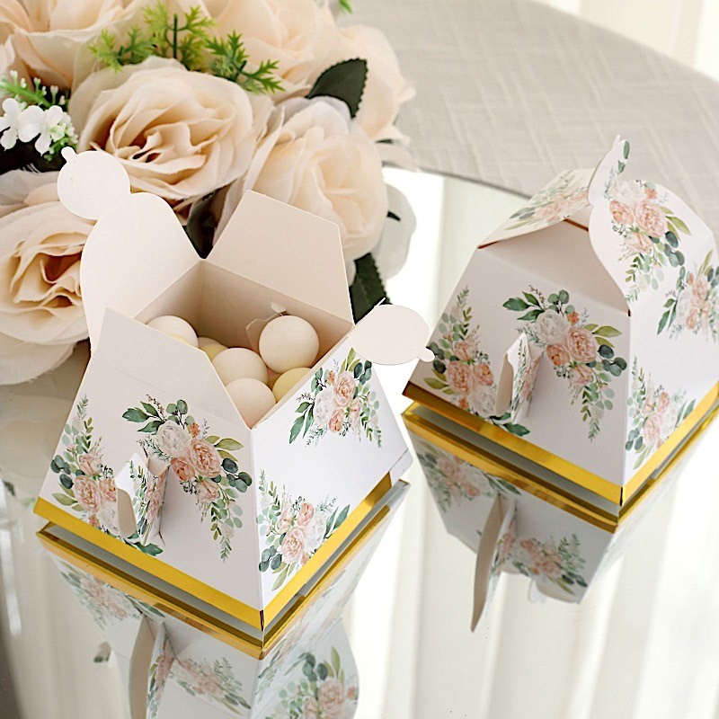 GOLD 25 Mini Teapot 4″ Wedding FAVOR BOXES Floral Print Party Event Decorations