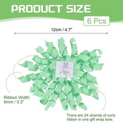 6 Pcs 4 Inch Grosgrain Curly Bows for Gift Wrapping Self-Adhesive Light Green