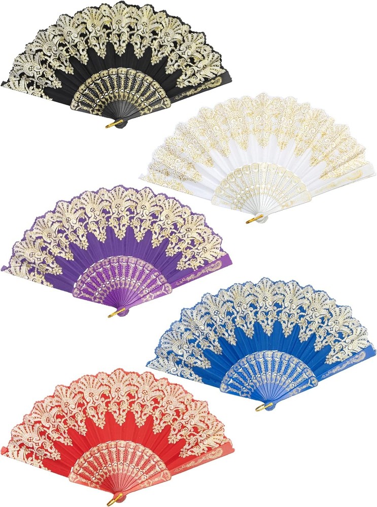 Handheld Chinese Folding Fan Hand Fans for Women Foldable Bulk 5 Mixed Colors