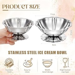 6 Pcs Stainless Steel Ice Cream Bowls Mini Silver Serving Lotus Dwarf Style