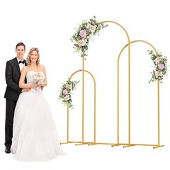 Gold Wedding Arch Backdrop Stand 3 Pcs Set Outdoor Garden Ceremony Decoration