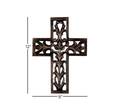 Deco 79 Mango Wood Biblical Carved Cross Wall Decor, 9″ x 1″ x 12″, Brown