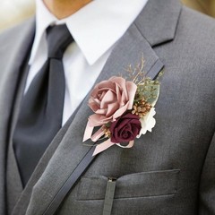 Chic Blush Pink Corsage and Boutonniere for Bride and Groom – Elegant Foam Roses