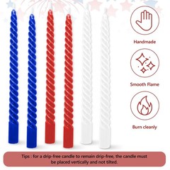 12 Pcs Patriotic Spiral Taper Candles Red Blue White Dripless Twisted Unscented