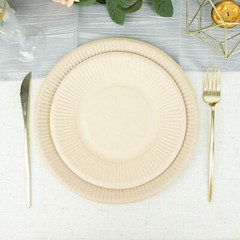 50 Round 8″ NATURAL Bagasse Sustainable Salad PLATES Ribbed Rim Party Events