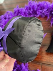 BLACK & PURPLE RING BEARER PILLOW & FLOWER GIRL BASKET w/ 2 PURPLE FEATHER BOAS