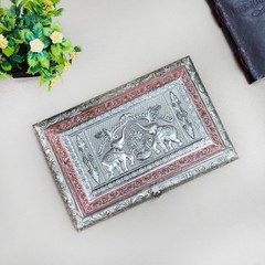 Handcrafted Wooden Dry Fruit Box 6 Section Metal Embossed Elephant Gift Storage