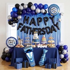 Fathers Day Decorations with Royal Blue Fringe Curtain Foil Balloon Navy…
