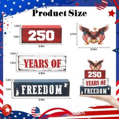 4 Pcs 250th Anniversary Patriotic 4th of July Wooden Tiered Tray Decor, White
