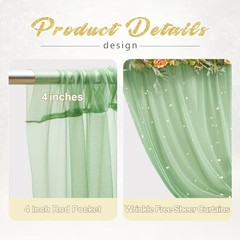 10x8ft Tulle Backdrop Curtain with Lights String 2 Panels(5*8FT) Olive Green