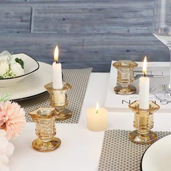 Glass Candle Holders Set, 12 Pcs Gold Candlestick Bulk, Taper Amber