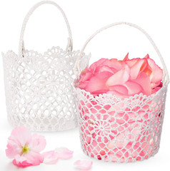2 Pieces Flower Girl Basket for Wedding Small White Basket with Handle for Weddi