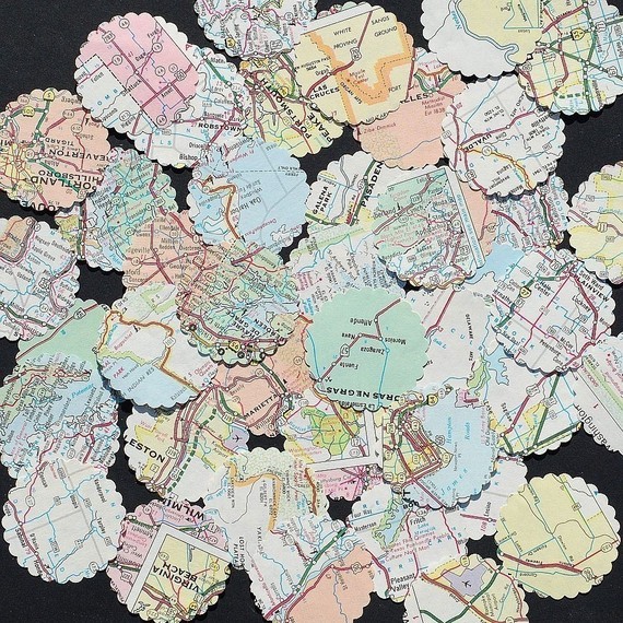 Confetti 1″ Paper Circles Upcycled Map Print Wedding Birthday Party Decor
