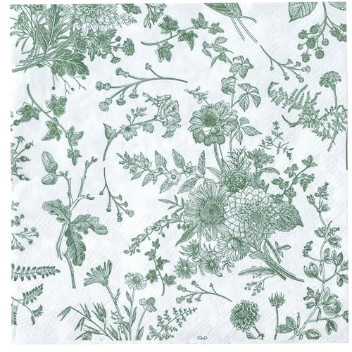 25Pcs Sage Green Floral 5″ x 5″, 25-Count Sage Green – Floral & Leaves