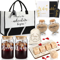 16Pcs Hubby Wifey Wedding Gift Set Honeymoon Travel Tote Tags Dice Glass Jars