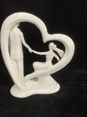 «Take My Hand» Romantic Bride & Groom Heart Porcelain Wedding Cake Topper Statue
