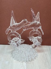 Vintage Spun Glass Hummingbirds Figurine Wedding Cake Topper Murano Style Birds