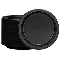 Black Plastic Plates 9 Inch – 50 count – Plastic Solid Round Party Plates For…