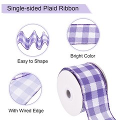 Plaid Check Ribbon, 2.5 Inch x 10 Yards Gingham Ribbon, Blue Purple