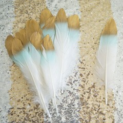 60 MINT GREEN WHITE with Metallic Gold Tip Natural Goose Feathers Decorations