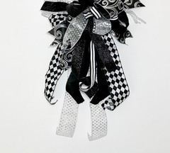 EXTRA LARGE DECORATION 6 RIBBON BLACK WHITE SILVER DESIGNER BOW READY TO USE