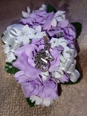 NEW 4″ Long Artificial Lavender Rose Wrist Corsage With Sparkly Silver Bow