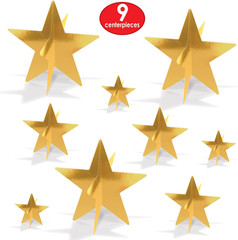 Gold 3-D Foil Star Centerpieces, 9-Count – Metallic Starry Table Decorations in