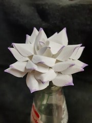 7 Handmade Paper Flowers on stems (White w/Purple tips) for Wedding, Valentine’s