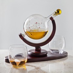 Godinger Gifts For Men Whiskey Decanter Globe Set 2 Etched Whiskey Glasses –