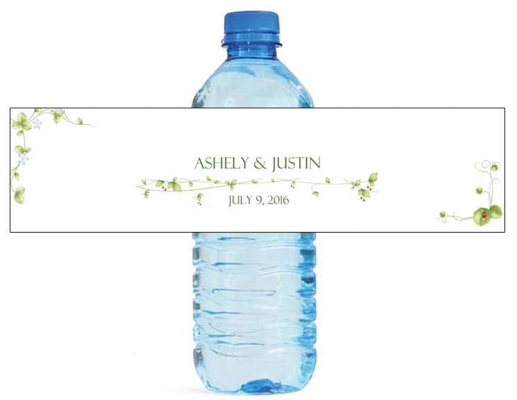 100 Vines floral theme wedding anniversary Water Bottle Labels 8″x2″