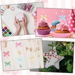 50 Pcs Mini Gingham Ribbon Bows 1.8 Inch Satin Ribbon Bows Red White