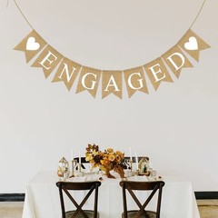 ic Engagement Decor, Burlap Bunting Banner, Beige, Wedding
