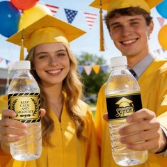 100Pcs Graduation Water Bottle Labels Black Gold Water Bottle Stickers Class of
