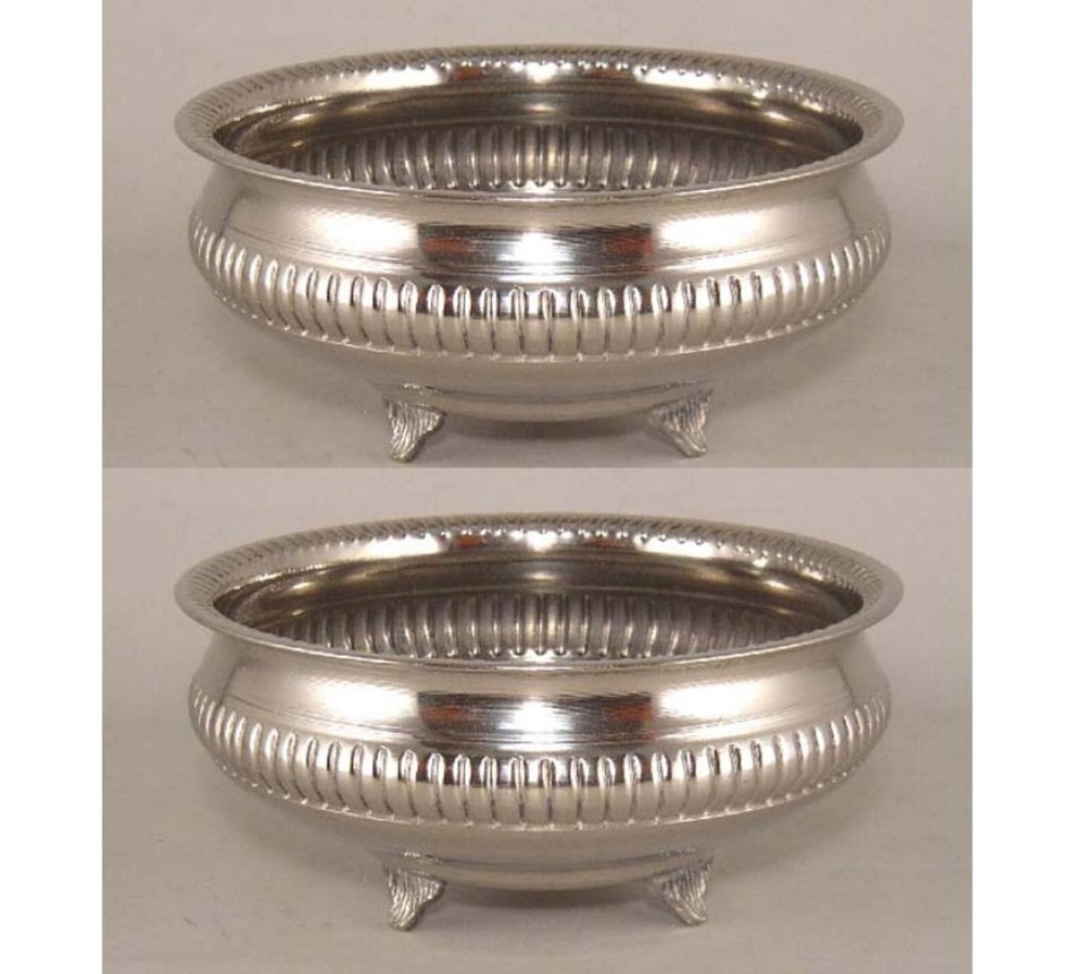 Compote Bowl Vase Aluminum Ribbed 3 Leg Base 8″D 3.75″H Set/2 FREE SHIPPING